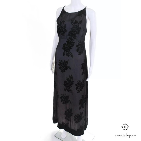 NANETTE LEPORE Elegant Blk Sheer Satin Floral Gown - Picture 2 of 5